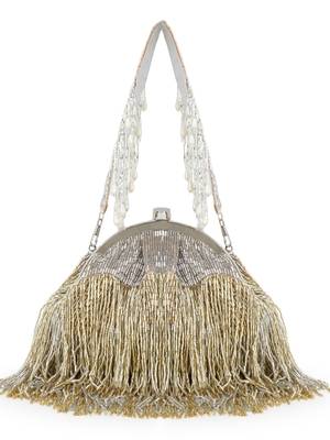 hue gold & silver embellished faux silk purse clutch 4