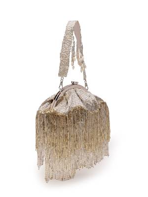 hue gold & silver embellished faux silk purse clutch 5