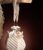 lotus white & gold pearl embellished faux silk potli