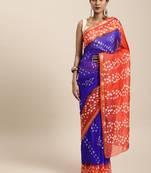 Hand Dyed Blue & Orange Bandhani Silk Sustainable Saree