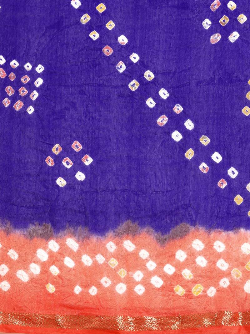 Hand Dyed Blue & Orange Bandhani Silk Sustainable Saree