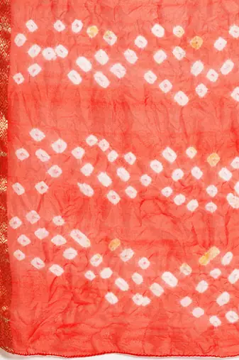 Hand Dyed Blue & Orange Bandhani Silk Sustainable Saree