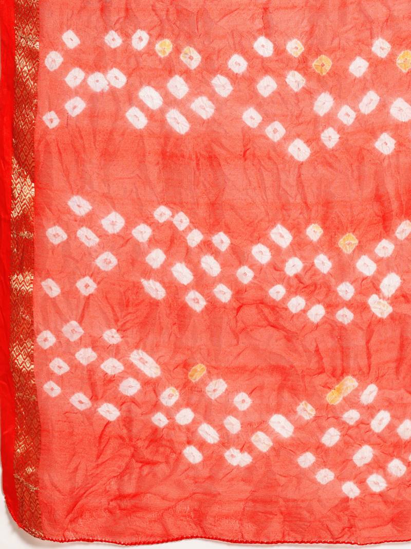 Hand Dyed Blue & Orange Bandhani Silk Sustainable Saree