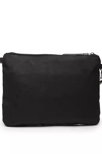 lush black & grey floral embroidered polysuede sling bag