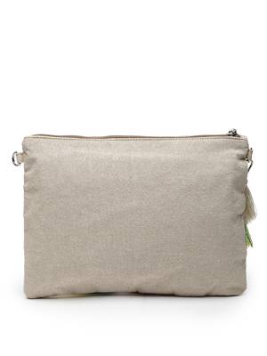 Anekaant boho natural & multi crochet embellished cotton canvas sling bag 4