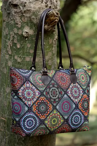 mandala multicolor printed cotton canvas tote bag