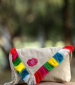 boho natural & multi floral embroidered cotton canvas sling bag