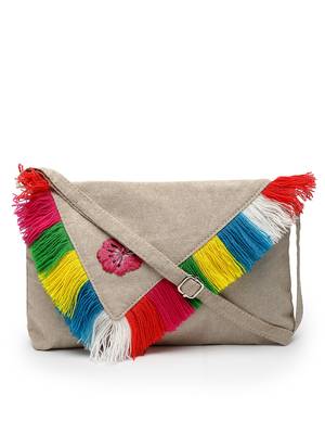 boho natural & multi floral embroidered cotton canvas sling bag 3