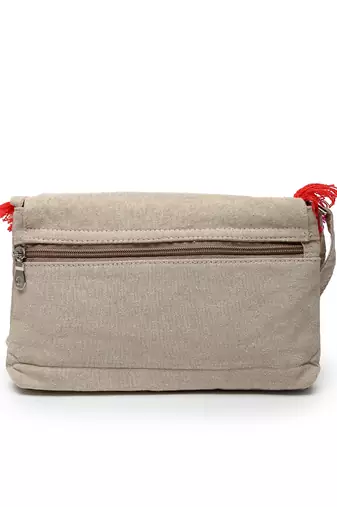 boho natural & multi floral embroidered cotton canvas sling bag