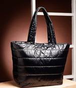 uno black striped quilted polyester tote bag