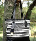 geomat black & white striped cotton jacquard tote bag