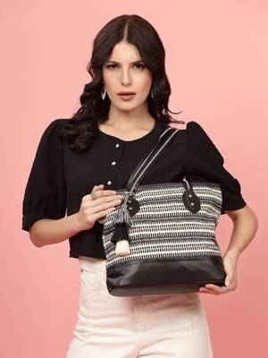 geomat black & white striped cotton jacquard tote bag 2