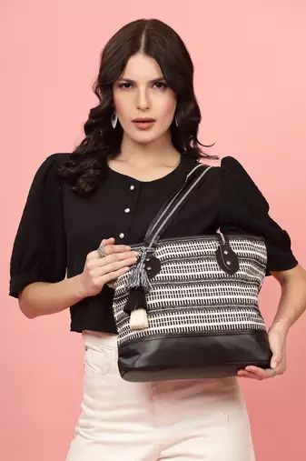 geomat black & white striped cotton jacquard tote bag