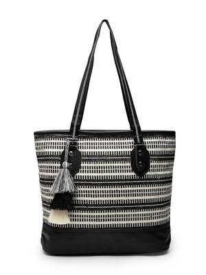 geomat black & white striped cotton jacquard tote bag 3