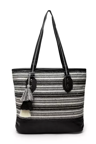 geomat black & white striped cotton jacquard tote bag