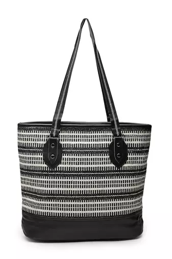 geomat black & white striped cotton jacquard tote bag