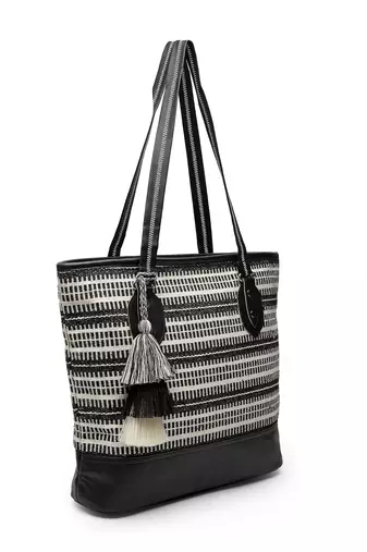 geomat black & white striped cotton jacquard tote bag