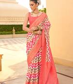 Silk Blend Peach Foil Print Saree