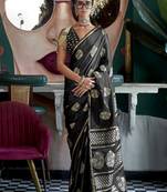 Pure Satin Silk Black Weaving Zari Contemporary Saree