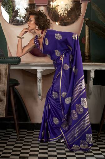 Weaving Zari Pure Satin Silk Classic Saree In Purple