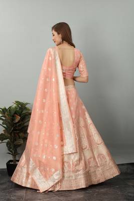 PEACH fluid faux silk lehenga choli with dupatta  2