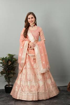 PEACH fluid faux silk lehenga choli with dupatta  1