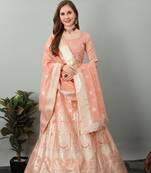 PEACH fluid faux silk lehenga choli with dupatta 