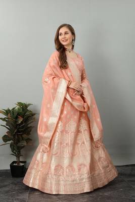 PEACH fluid faux silk lehenga choli with dupatta  3