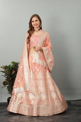 PEACH fluid faux silk lehenga choli with dupatta  4