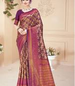 Sangam Prints Wine Silk Woven Work Traditional Saree
