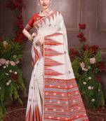 Sangam Prints Cream Cotton Woven Work Traditional Saree