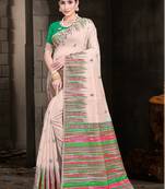 Sangam Prints Cream Cotton Woven Work Festival Saree