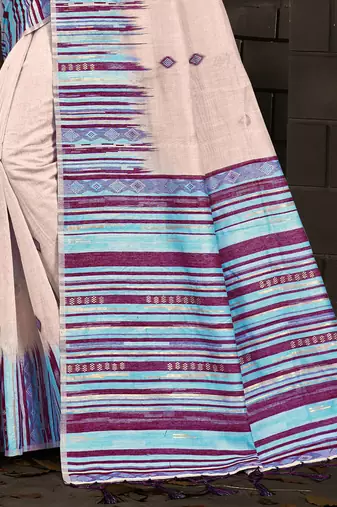Sangam Prints Cream Cotton Woven Work Festival Saree