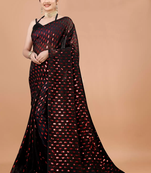 Black Georgette Saree With Red Sequenced Work Saree With Blouse Piece.