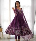 Soft Organza Silk Fabric Fully Flair Kali Pattern With Canvas Patta Attached Padded And Zipper Gown Dupatta And Pent