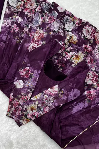 Soft Organza Silk Fabric Fully Flair Kali Pattern With Canvas Patta Attached Padded And Zipper Gown Dupatta And Pent