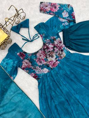 Soft Organza Silk Fabric Fully Flair Kali Pattern Attached Padded And Zipper Gown With Dupatta And Pent 7