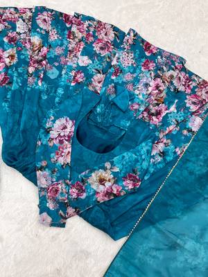 Soft Organza Silk Fabric Fully Flair Kali Pattern Attached Padded And Zipper Gown With Dupatta And Pent 8