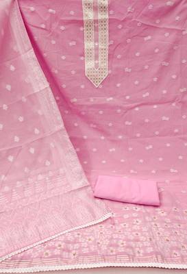 Kimisha women's pink muslin banarasi unstitched dress material 3