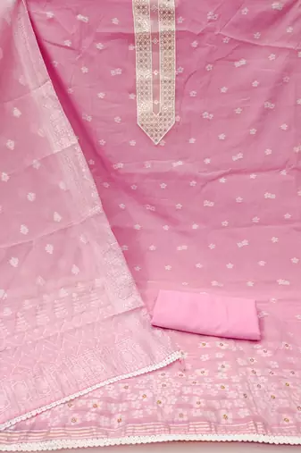 Kimisha women's pink muslin banarasi unstitched dress material