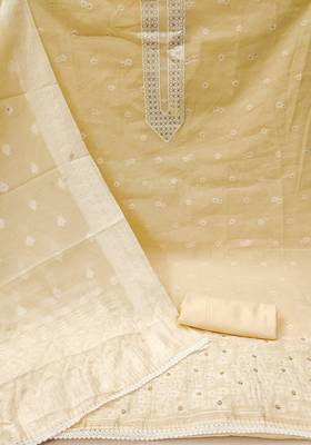 Yellow Muslin Banarasi Unstitched Dress Material 3