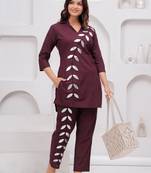 Wine embellished cotton co-ord set