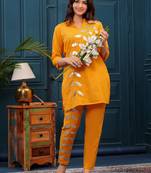 Mustard embellished cotton co-ord set