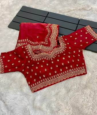 Red Color Pure Soft Zimmy Choo Silk Fabric On Beautiful C-Pallu Embroidery 3 Mm Sequences Work In Saree With  Blouse 3