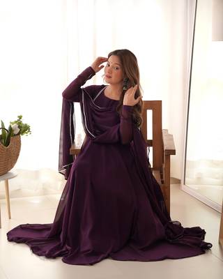 Georgette Anarkali Gown Dupatta With Pant 2