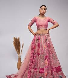 Pink Embroidered Net Lehenga Choli Set With Dupatta