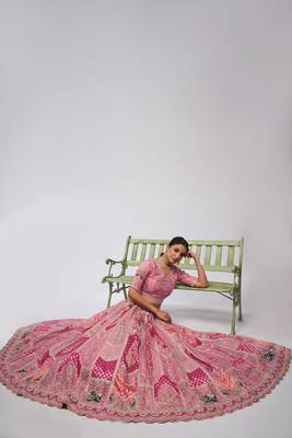 Pink Embroidered Net Lehenga Choli Set With Dupatta 2