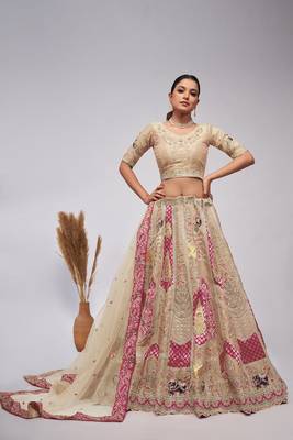 White Embroidered Net Lehenga Choli Set With Dupatta 1