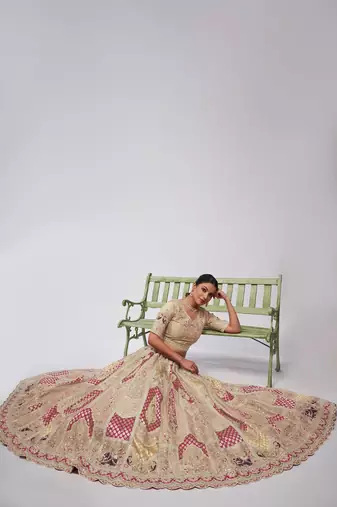 White Embroidered Net Lehenga Choli Set With Dupatta