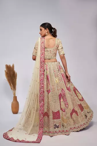 White Embroidered Net Lehenga Choli Set With Dupatta